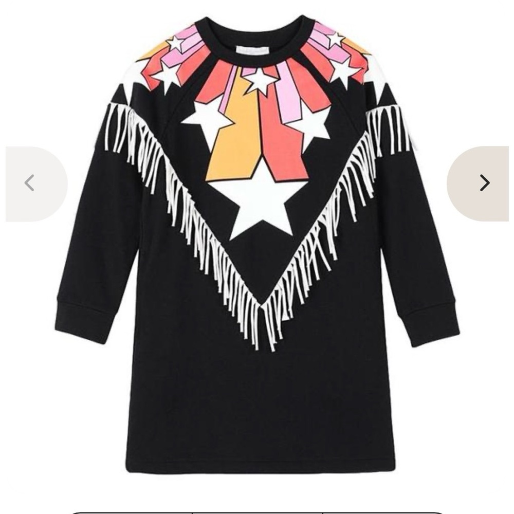 Stella McCartney 5T Black Fringe Dress with Pink, Orange & Yellow Stars